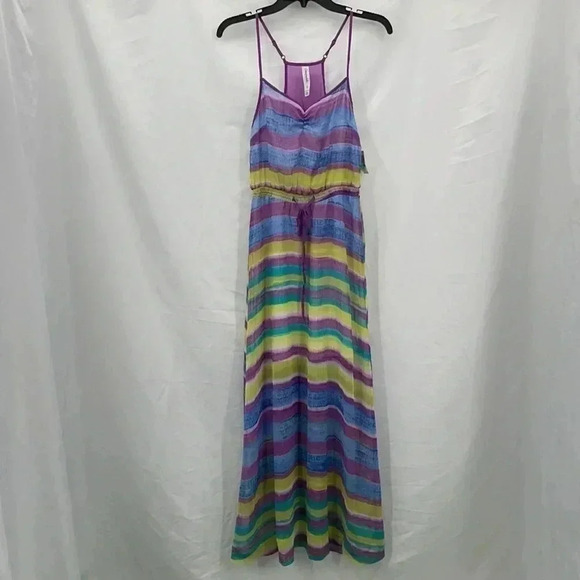 Aeropostale Maxi Sleeveless Dress XSmall Blue Purple Yellow Spaghetti Straps NWT - Picture 1 of 13